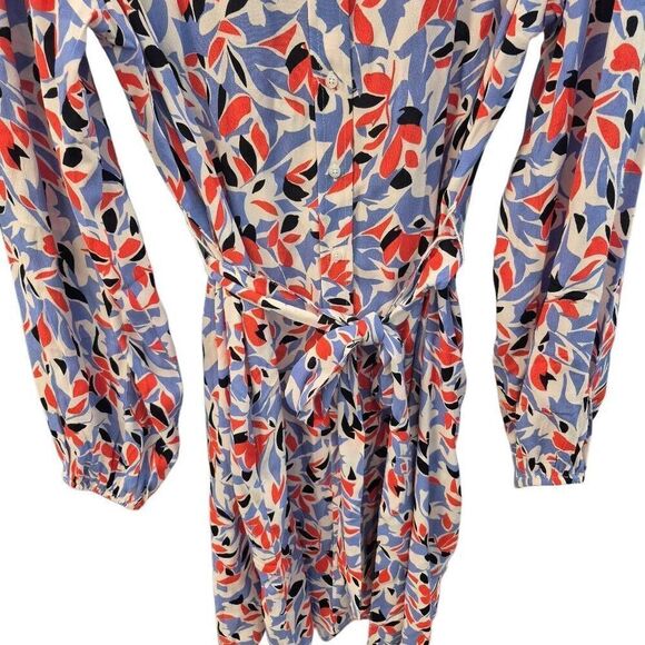 Well Worn Women's White, Blue, Red & Black Viscose Button Down Long Sleeve Dress - Picture 16 of 16